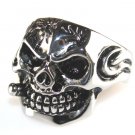 Gothic Oxidized Biker Smoking Bullet Skull Silver Punk Hiphop Vintage Ring