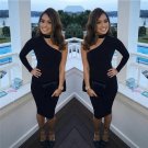 Black DAZZLING OFF-THE-SHOULDER HIGH SLIT SLINKY Midi DRESS Sexy Skirt Bodycon