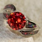 SILVER Elegant Orange Fire Opal & Orange Red Garnet Ring Size 6, WR40205