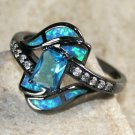 BLACK SILVER Elegant Blue Fire Opal & Sky Blue Topaz Ring Size 8, WR40501