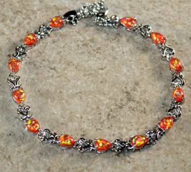 Silver Elegant Orange Fire Opal Teardrop Bracelet Jewelry Woman Gift