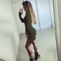 Green MICRO FIBER HIGH SLIT Long Sleeve Midi DRESS Sexy Skirt Bodycon Sling Wear