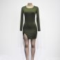 Green MICRO FIBER HIGH SLIT Long Sleeve Midi DRESS Sexy Skirt Bodycon Sling Wear