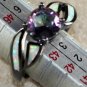 Black SILVER Elegant White Fire Opal & Rainbow Topaz Ring Size 7, WR40101