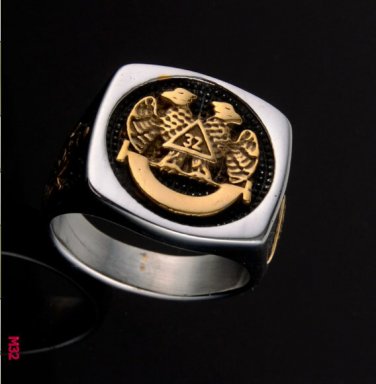 Scottish Rite 32 Degree Master Masonic Ring Golden Freemason Square Size 7-13
