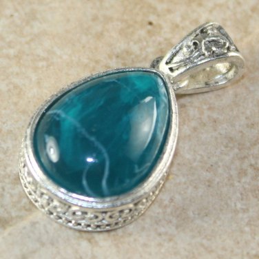 SILVER Vintage Style Green Agate Teardrop Pendant Jewelry Woman Gift