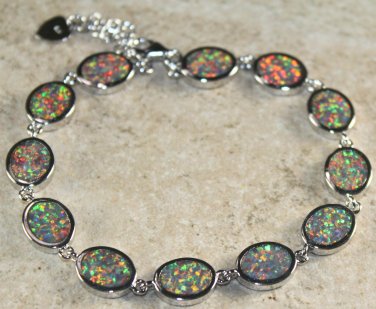 Silver Elegant Orange Fire Opal Oval Bracelet