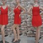Red Chaotic Chiffon Slim Sling V-neck Strip Off shoulder Casual Midi Dress Skirt