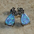 SILVER Elegant Blue Fire Opal Teardrop Stud Earrings Jewelry Woman Gift