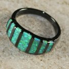 BLACK SILVER Elegant Green Fire Opal Ring Size 5, WR41503