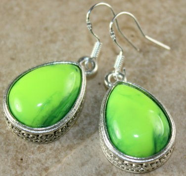 SILVER Vintage Style Green Jasper Teardrop Earrings Woman Gift Jewelry