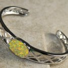 Silver Elegant Yellow Fire Opal Oval Bracelet Cuff Open End