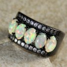 BLACK SILVER Elegant White Fire Opal 5 Stone Ring Size 6, WR41004