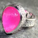 SILVER Vintage Style Pink Red Agate Teardrop Ring Size 7.25
