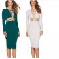 White DAZZLING Long Sleeve HIGH SLIT SLINKY Midii DRESS Sexy Skirt Bodycon Sling