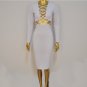 White DAZZLING Long Sleeve HIGH SLIT SLINKY Midii DRESS Sexy Skirt Bodycon Sling