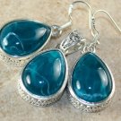 SILVER Vintage Style Green Agate Teardrop Pendant & Earrings Set