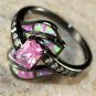 BLACK SILVER Elegant Pink Fire Opal & Pink Kunzite Ring Size 8, WR40505