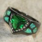 BLACK SILVER Elegant Green Fire Opal & Green Peridot Ring Size 8, WR40803