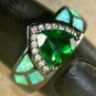 BLACK SILVER Elegant Green Fire Opal & Green Peridot Ring Size 8, WR40803