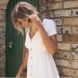 Women's White Button Boho Midi Skirt Evening Cocktail Party Dress Swing Sundress