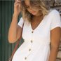 Women's White Button Boho Midi Skirt Evening Cocktail Party Dress Swing Sundress