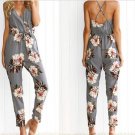 New Woman Gray Floral Jumpsuit Romper Sleeveless Dress Printed Skirt