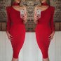 Red OFF-THE-SHOULDER HIGH SLIT SLINKY Maxi DRESS Sexy Skirt Bodycon