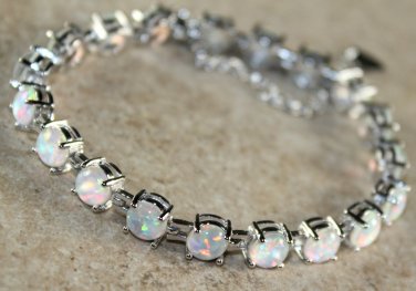 Silver Elegant White Fire Opal Round Bracelet Woman Gift