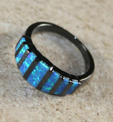 BLACK SILVER Elegant Blue Fire Opal Ring Size 6, WR41501