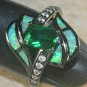 BLACK SILVER Elegant Green Fire Opal & Green Peridot Ring Size 8, WR40502