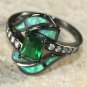 BLACK SILVER Elegant Green Fire Opal & Green Peridot Ring Size 8, WR40502