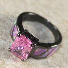 BLACK SILVER Elegant Pink Fire Opal & Kunzite Rectangular Ring Size 6, WR41203
