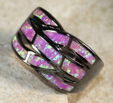BLACK SILVER Elegant Pink Fire Opal Big Ring Size 8, WR40403