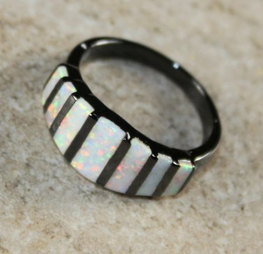 BLACK SILVER Elegant White Fire Opal Ring Size 6, WR41502