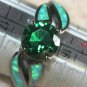 Black SILVER Elegant Green Fire Opal & Green Peridot Ring Size 8, WR40104