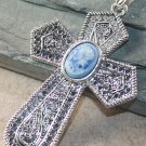 SILVER Elegant 12x16MM Oval Cameo Titanium Druzy Cross Pendant 2 5/8 " X 1 5/8 "