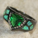 BLACK SILVER Elegant Green Fire Opal & Green Peridot Ring Size 6, WR40803