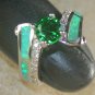 SILVER Elegant Green Fire Opal & Green Peridot Ring Size 9 WR40902