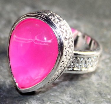 SILVER Vintage Style Pink Red Agate Teardrop Ring Size 9.75