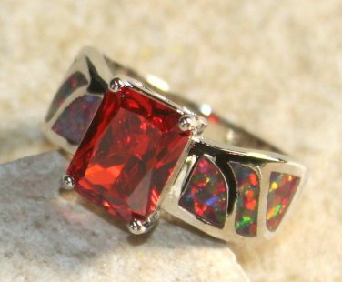SILVER Elegant Orange Fire Opal & Orange Garnet Rectangular Ring Size 7, WR41304