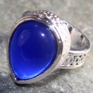 SILVER Vintage Style Royal Blue Quartz Teardrop Ring Size 9