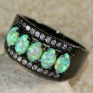 BLACK SILVER Elegant Green Fire Opal 5 Stone Ring Size 8, WR41002