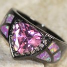 BLACK SILVER Elegant Pink Fire Opal & Pink Kunzite Ring Size 9, WR40804