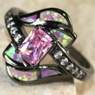BLACK SILVER Elegant Pink Fire Opal & Pink Kunzite Ring Size 7, WR40505