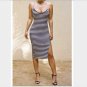 Low Curve Black & White Striped HALTER Swing Skirt Midi Dress Sundress Sling