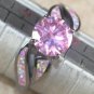 Black SILVER Elegant Pink Fire Opal & Pink Kunzite Ring Size 6, WR40105