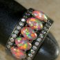 BLACK SILVER Elegant Orange Fire Opal 5 Stone Ring Size 7, WR41005