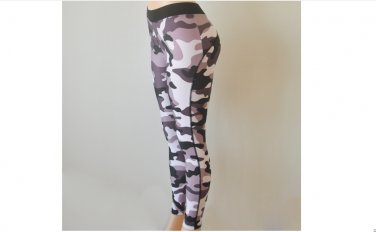 Printed Gray Stretch Dance Exercise Activewear Long Bottom Yoga Pants Leggings