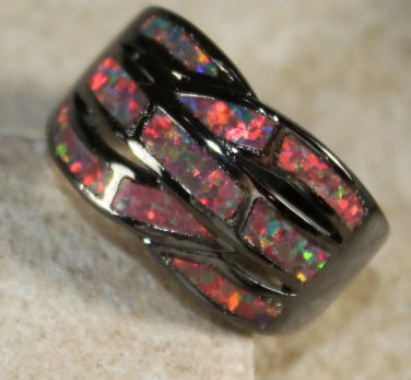 BLACK SILVER Elegant Orange Fire Opal Big Ring Size 7, WR40404